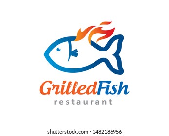 Grilled fish logo symbol or icon template