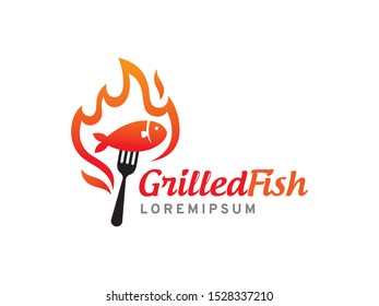 Grilled fish logo symbol or icon template