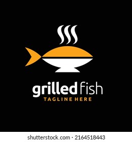 grilled fish logo with unique concept