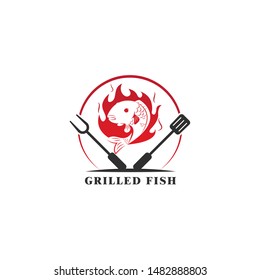 grilled fish logo vector icon ilustration