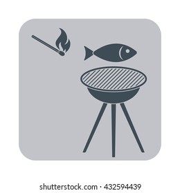 Grilled fish and match icon. Vector illustration

