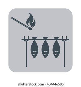 Grilled fish and match icon. Vector illustration