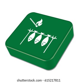 Grilled fish and match icon. Vector illustration