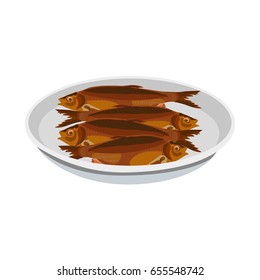 Grilled fish on the plate. Vector illustration