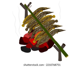 Grilled fish on a white background fire.