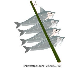 grilled fish on a white background.