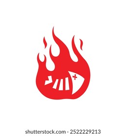 peixe grelhado sobre o vetor de logotipo de calor alto