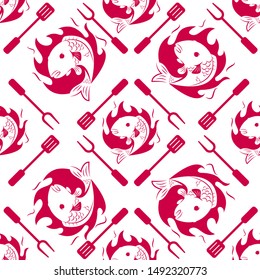 grilled fish pattern icon background logo vector illustration