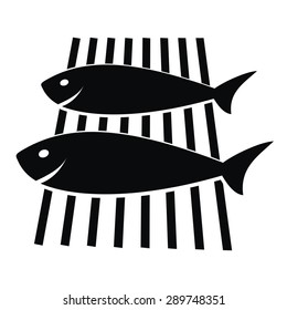 grilled fish, seafood, black vector icon, web symbol