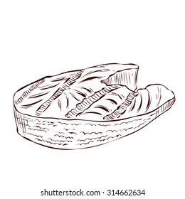 Grilled fish steak. Hand drawn vector illustration.