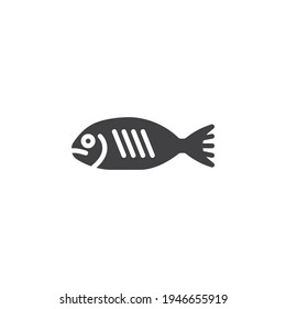 Icono vectorial de pescado asado. signo plano relleno para concepto móvil y diseño web. Pescado, icono del glifo de mariscos. Símbolo, ilustración del logotipo. Gráficos vectoriales