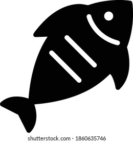 Grilled Fish Vector Icon in Glyph Style. Vector illustration icon can be used for an app, website, or part of a logo.
