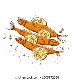 Grilled fish, vector illustration.