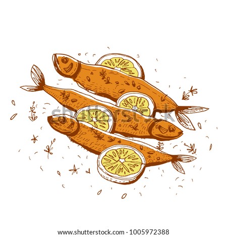 Grilled fish, vector illustration.