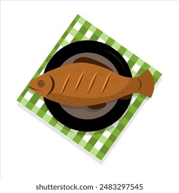 Grilled fish vector illustration. Menu summer time. 