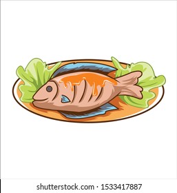 grilled fish vector illustration white background