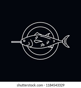 Grilled fish white icon. Outline illustration of Grilled fish vector icon for web and advertising isolated on black background. Element of culture and traditions