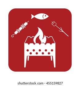 Grilled fish, zephyr and  kebab icon. Vector illustration

