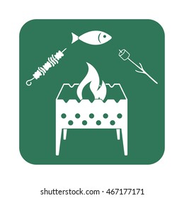 Grilled fish, zephyr and  kebab icon. Vector illustration

