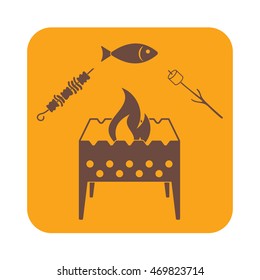 Grilled fish, zephyr and  kebab icon. Vector illustration

