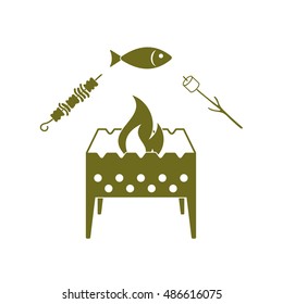 Grilled fish, zephyr and  kebab icon. Vector illustration

