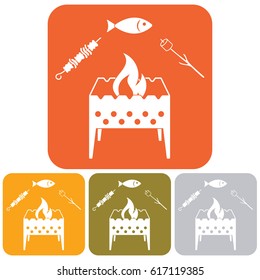 Grilled fish, zephyr and  kebab icon. Vector illustration

