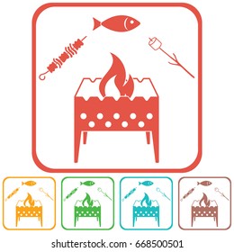 Grilled fish, zephyr and  kebab icon. Vector illustration

