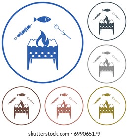 Grilled fish, zephyr and  kebab icon. Vector illustration

