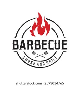grilled food concept design bbq logo with simple fire barbeque food template illustration