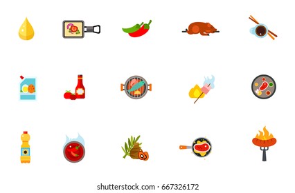 Grilled food icon set