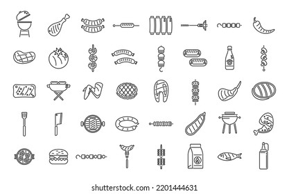 Grilled food icons set outline vector. American cooked. Korean chicken