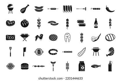 Grilled food icons set simple vector. American cooked. Korean chicken