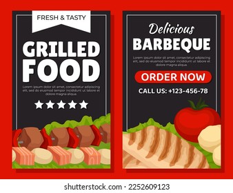Grilled Food Promotion Flyer Design with Delicious Dish Vector Template