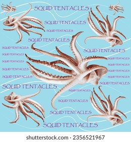 Grilled fresh squid tentacles on a blue background