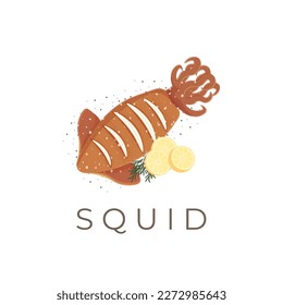 Grilled Fresh Squid Vector Illustration Logo