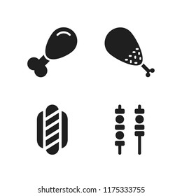 grilled icon. 4 grilled vector icons set. skewers, hot dog and chicken leg icons for web and design about grilled theme