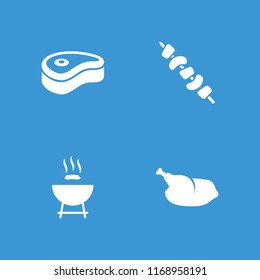Grilled icon. collection of 4 grilled filled icons such as barbeque, kebab, chicken. editable grilled icons for web and mobile.
