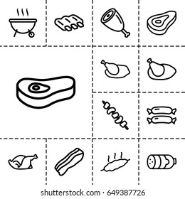 Grilled icon. set of 13 outline grilledicons such as beef, sausage, chicken, kebab, bacon, meat