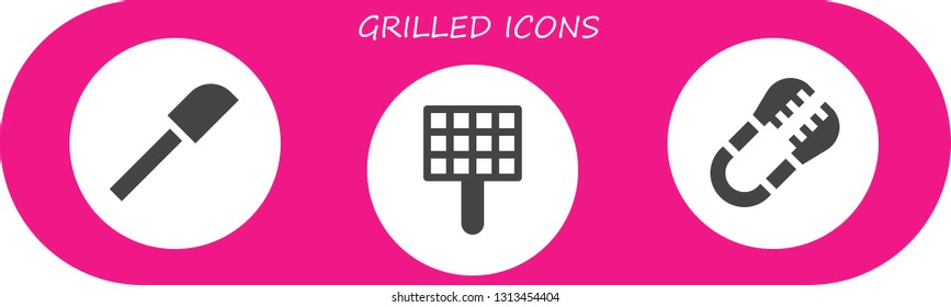 grilled icon set. 3 filled grilled icons.  Simple modern icons about  - Spatula, Grill, Tongs