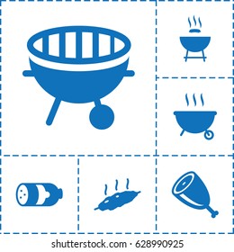 Grilled icon. set of 6 grilled filled icons such as sausage, bbq, meat