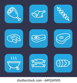 Grilled icon. set of 9 outline grilled icons such as sausage, chicken, kebab, beef, meat