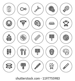 Grilled icon set. collection of 25 outline grilled icons with bbq grill, bacon, barbecue, bbq, chicken leg, grill, hot dog, kebab, meat, ribs, skewer icons. editable icons.