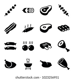 Grilled icons. set of 16 editable filled grilled icons such as beef, sausage, barbeque, kebab, chicken, bacon