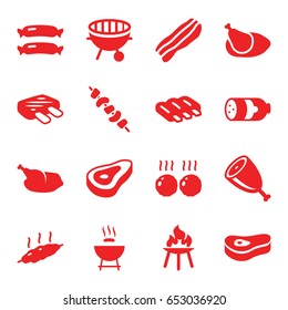 Grilled icons set. set of 16 grilled filled icons such as beef, sausage, kebab, bbq, chicken, bacon, meat