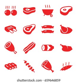 Grilled icons set. set of 16 grilled filled icons such as beef, sausage, kebab, chicken, bacon, meat