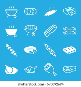 Grilled icons set. set of 16 grilled filled and outline icons such as sausage, kebab, chicken, meat, barbeque, beef, bbq