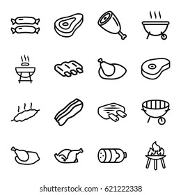 Grilled icons set. set of 16 grilled outline icons such as beef, sausage, chicken, bbq, bacon, meat