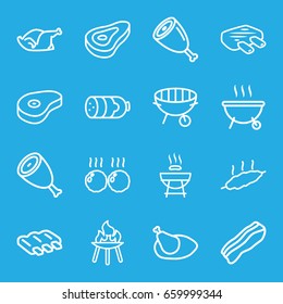 Grilled icons set. set of 16 grilled outline icons such as beef, sausage, chicken, bbq, bacon, meat