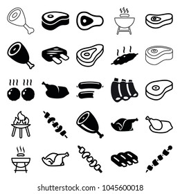 Grilled icons. set of 25 editable filled and outline grilled icons such as sausage, beef, chicken, kebab, meat, barbeque