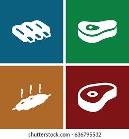 Grilled icons set. set of 4 grilled filled icons such as sausage, beef